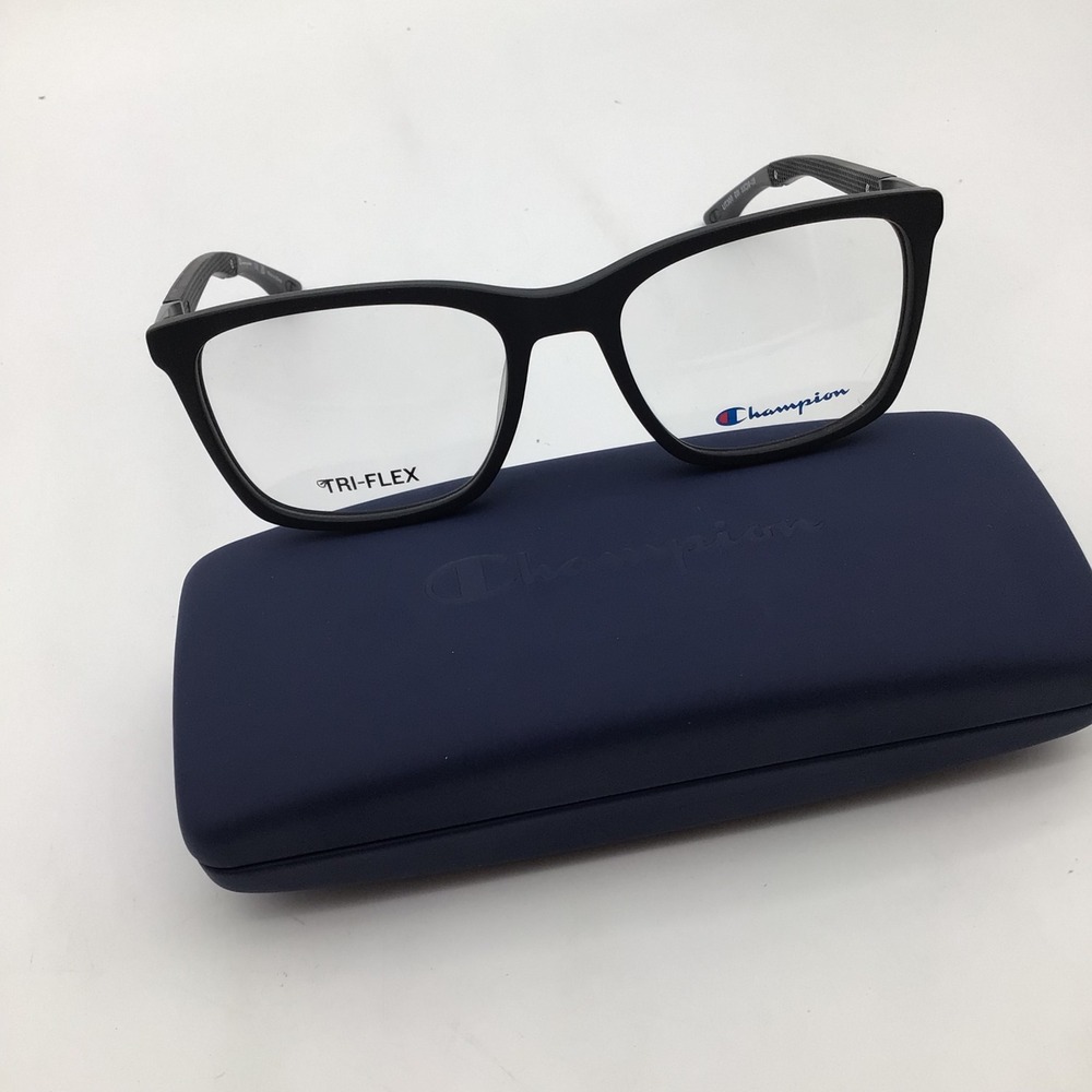 Champion LIT300 C01 Matte Black Rectangular Eyeglass Frames Mens 53-18-135 NEW